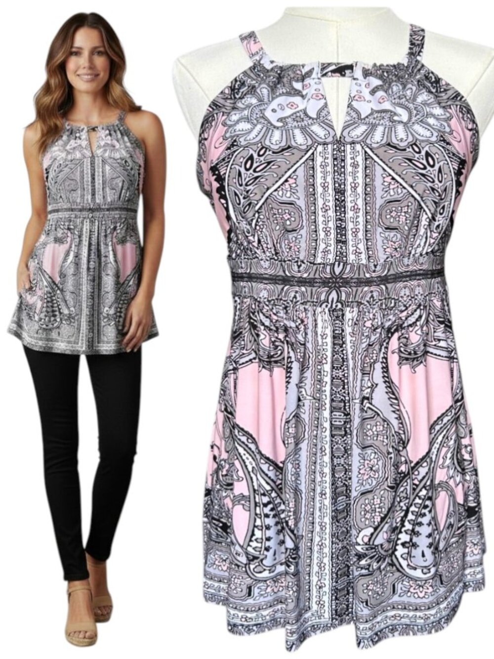 INC International Concepts Halter Top Paisley Print Keyhole Neck S